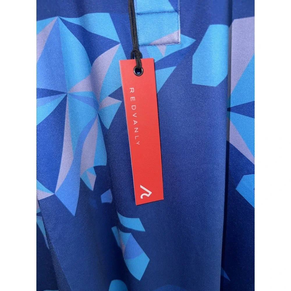 New Redvanly Large Savile Mazarine Blue Golf Polo Geometric Stretch‎ Luxury